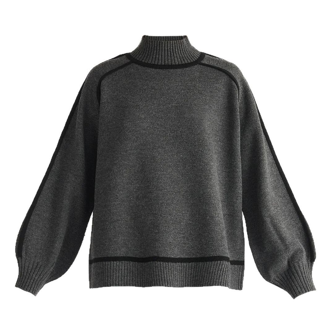 Damen modischer Rollkragenpullover mit Kontraststreifen und lässigem Schnitt R&B