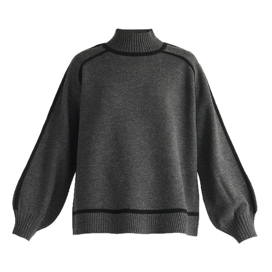 Damen modischer Rollkragenpullover mit Kontraststreifen und lässigem Schnitt R&B
