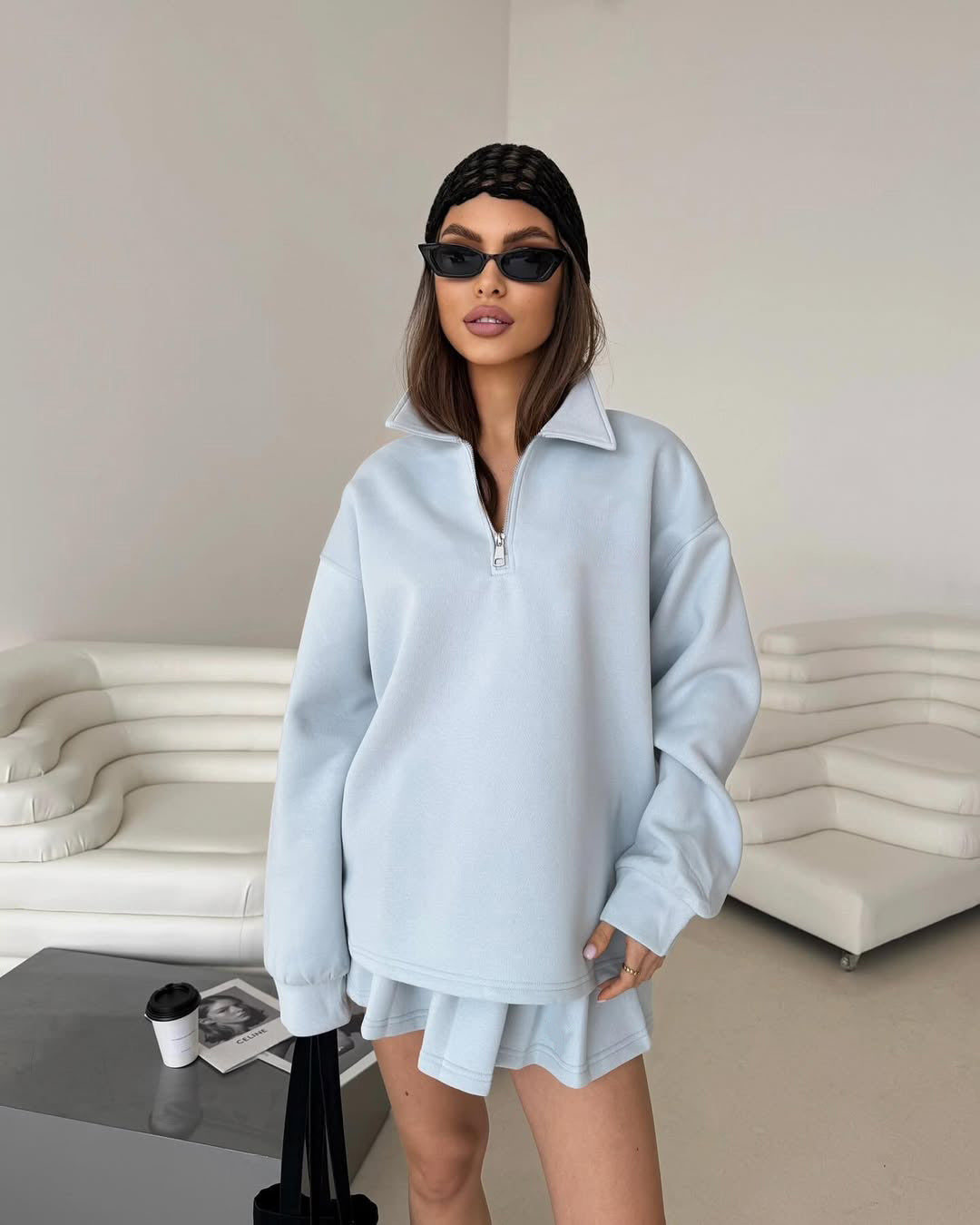 Damen sportlicher Pullover mit Kordelzug und Reißverschluss R&B