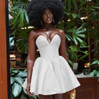 Damen Verführerisches Herz-Ausschnitt Minikleid mit Volants R&B