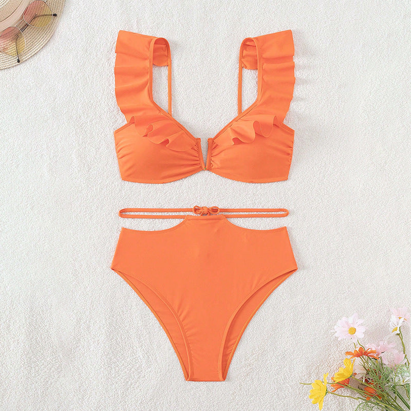 Damen Hoch tailliertes Bikini-Set mit Rüschendetails R&B