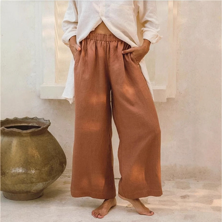 Damen Leichte und luftige Leinenhose mit weiten Beinen R&B
