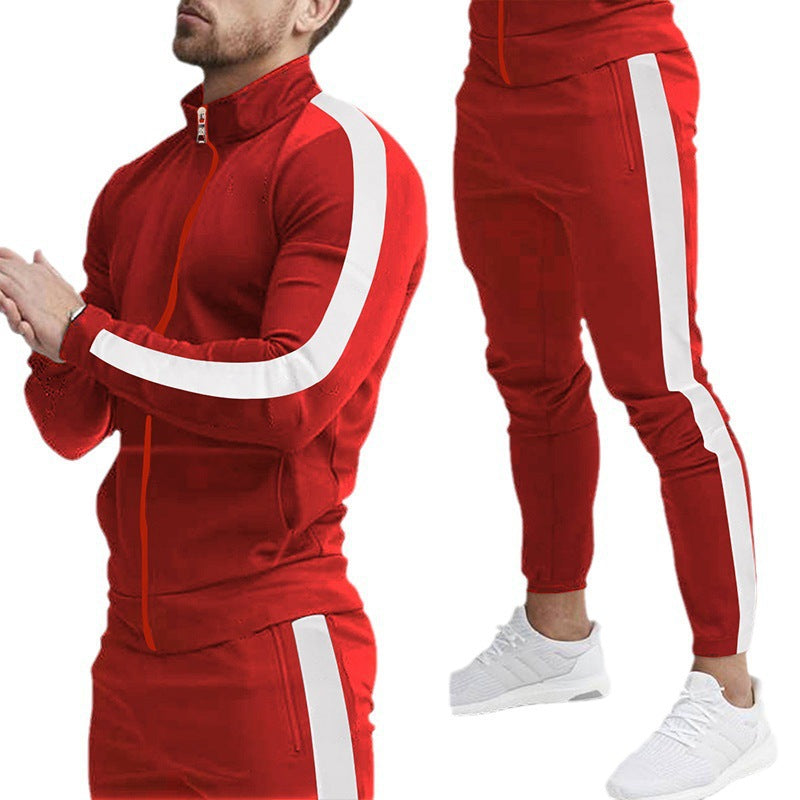 Herren sportliches Trainingsanzug mit hohem Kragen und kontrastierenden Streifen R&B