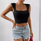 Damen modisches Crop-Top mit quadratischem Ausschnitt und strukturiertem Obermaterial R&B