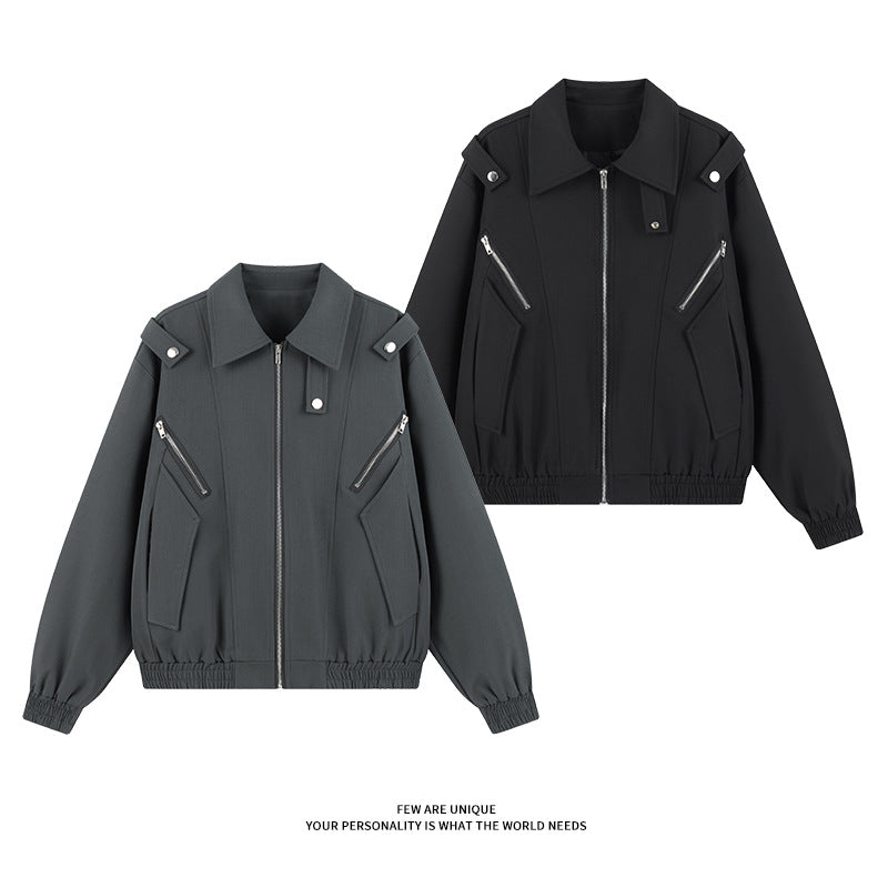 Damen stylische Windjacke mit funktionalen Reißverschlusstaschen und elastischen Bündchen R&B