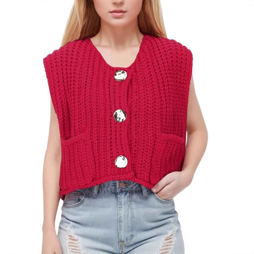 Damen Strickweste mit praktischen Taschen und dekorativen Holzknöpfen R&B