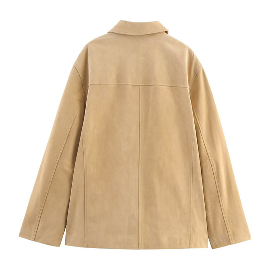 Damen lässige Wildlederjacke mit praktischen Taschen und modischem Schnitt R&B