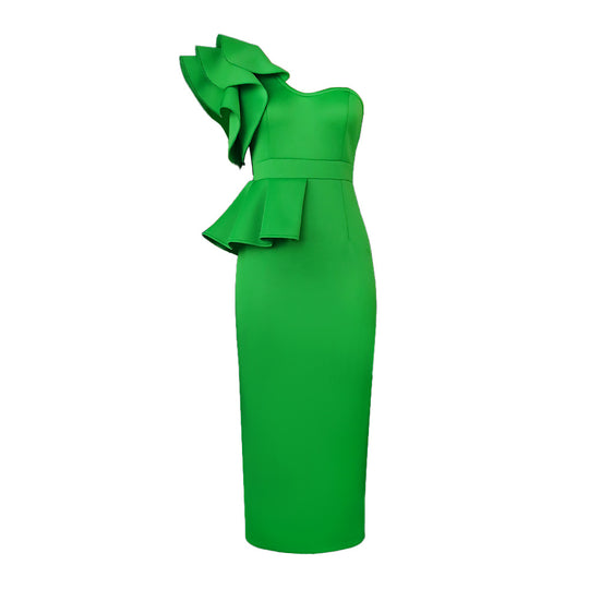 Damen Figurbetontes Kleid mit asymmetrischem Volant R&B