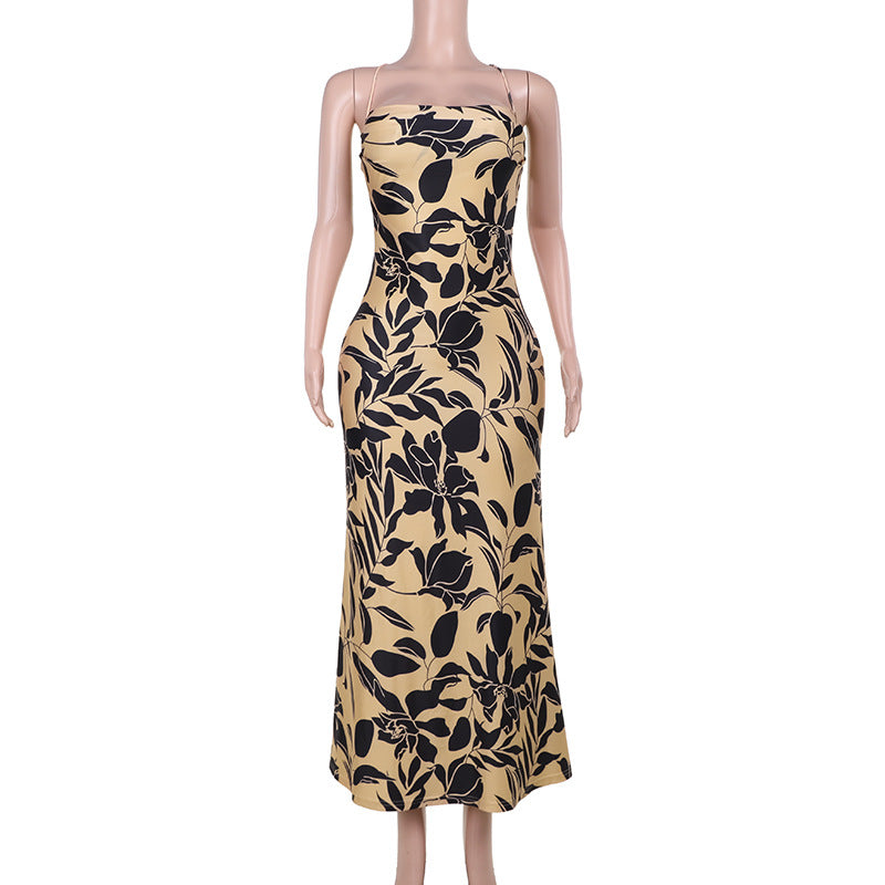 Damen Maxikleid mit floralem Muster und schmalen Spaghettiträgern R&B