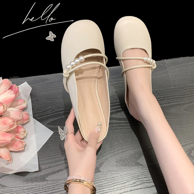 Damen elegante Mules mit Perlenschnürung und komfortablem Fußbett EB