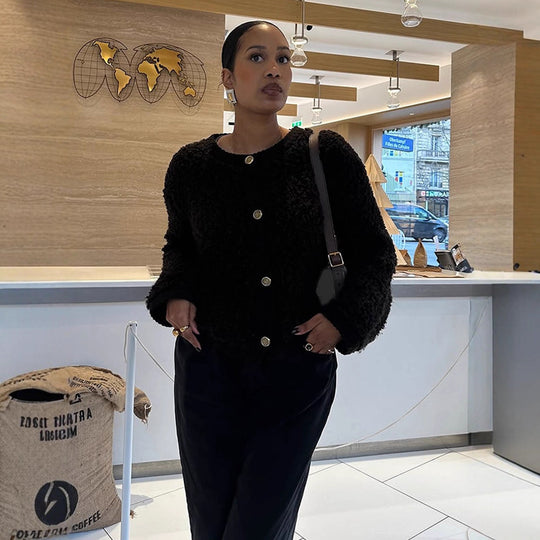 Damen kuschelige Fleecejacke mit Knöpfen und schickem Schnitt R&B