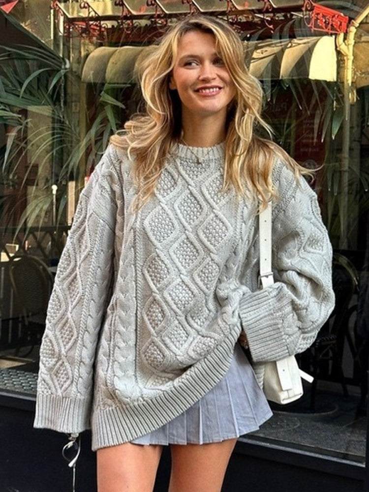 Damen Grobstrickpullover mit dekorativem Zopf-Muster und lässigem Schnitt R&B