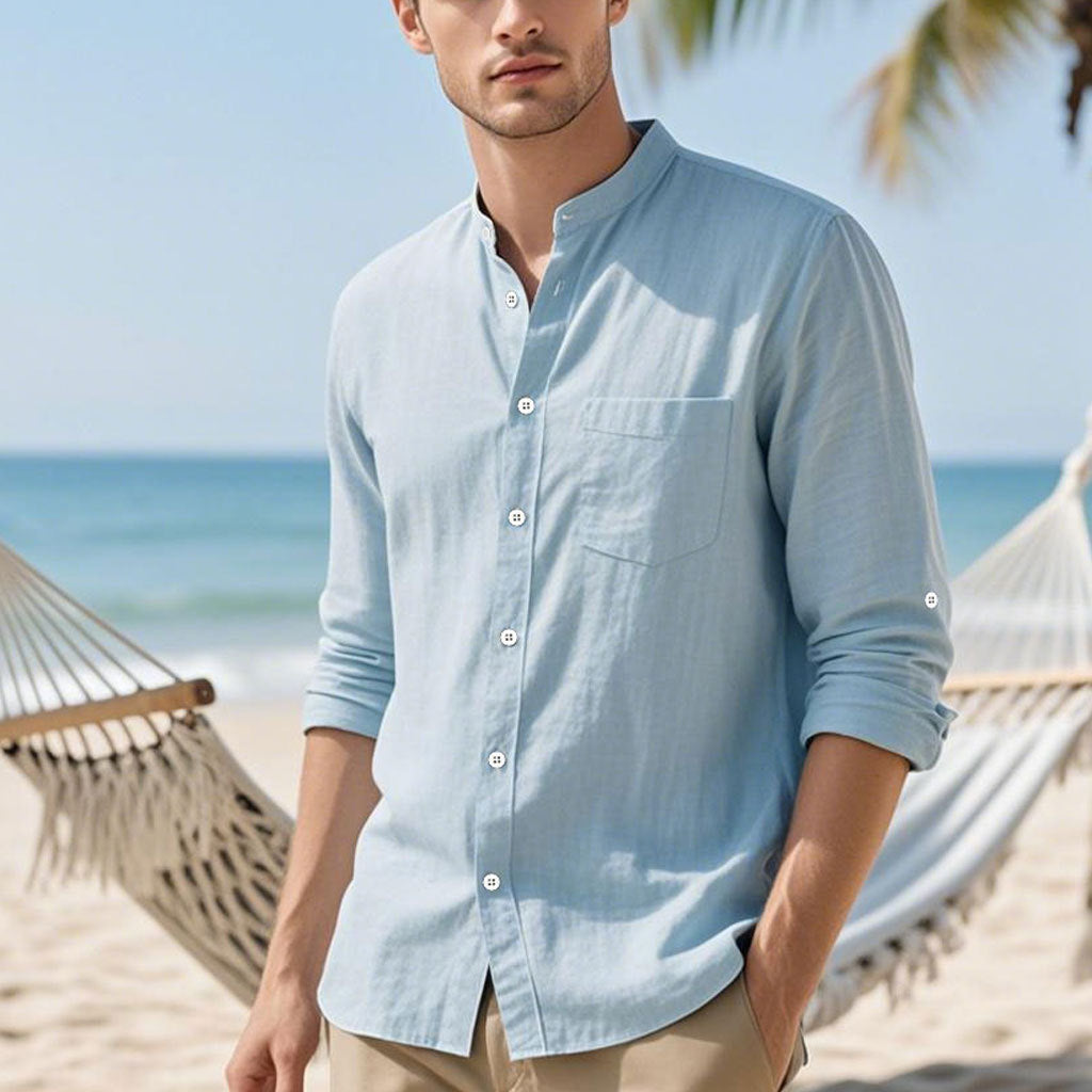 Herren Hemd im eleganten Henley-Stil mit strukturierter Baumwolle R&B