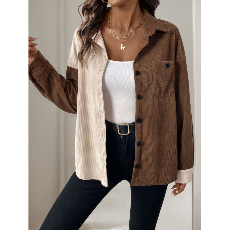 Damen Cordbluse mit modischem Farbblockdesign R&B