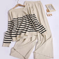 Damen gemütliches Strick-Loungewear-Set mit Streifenmuster R&B