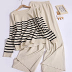 Damen gemütliches Strick-Loungewear-Set mit Streifenmuster R&B