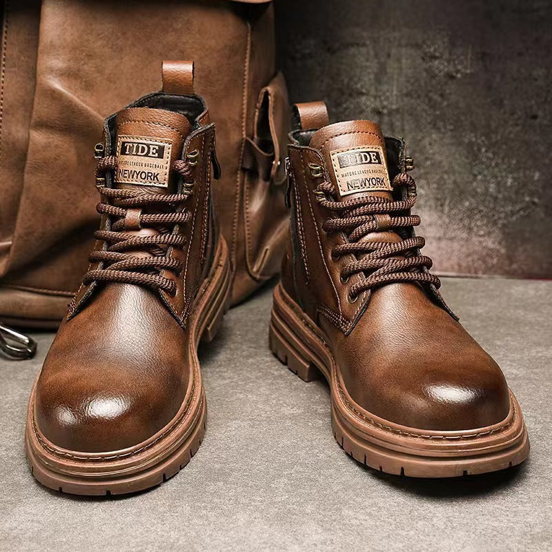 Damen modische Lederstiefel mit robustem Profil und komfortablem Futter