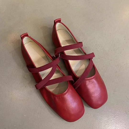 Damen elegantes Ballerina-Modell mit modischem Riemchen und hochwertigem Leder R&B