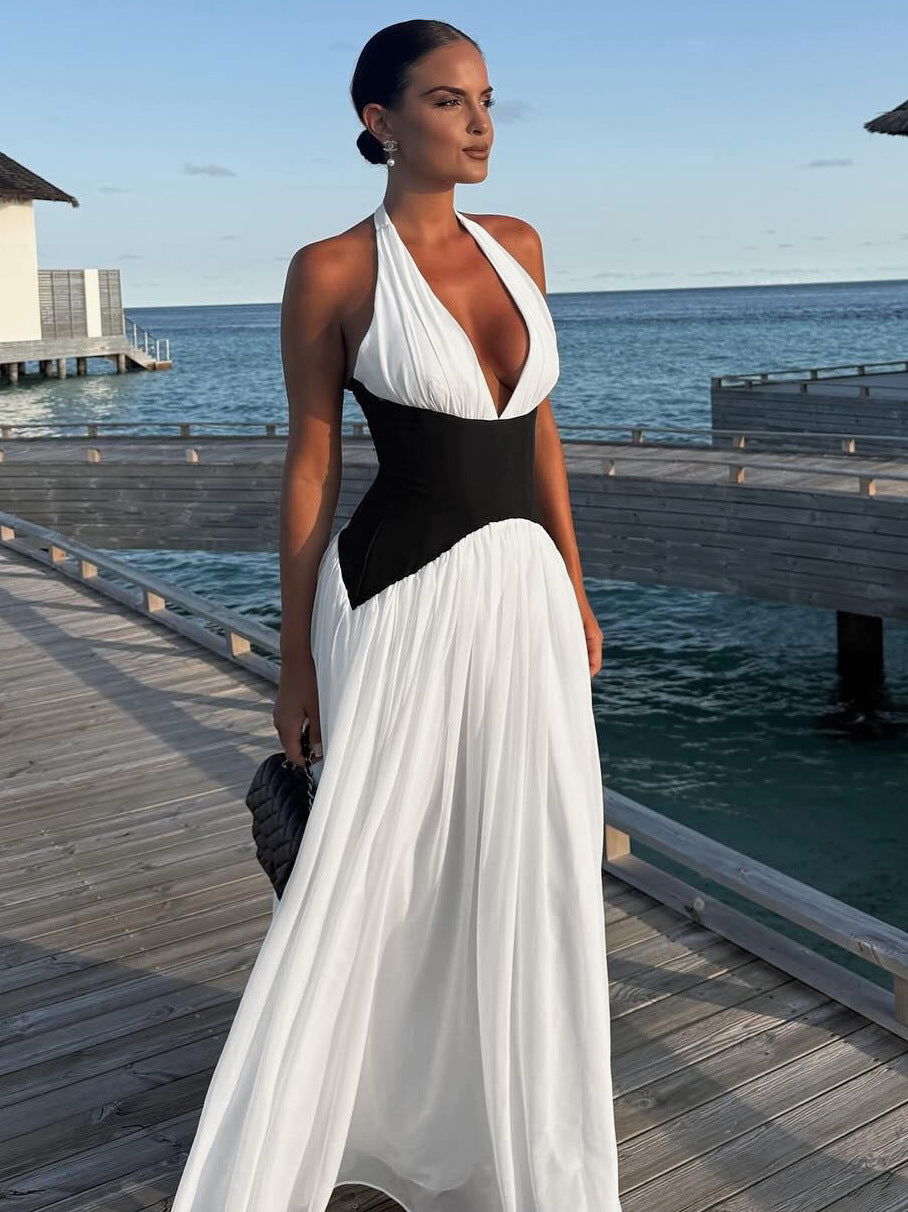 Damen Maxikleid mit tiefem V-Ausschnitt und elegantem Wickel-Design R&B