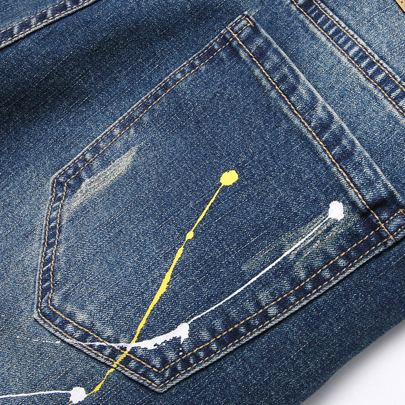 Herren kreative Ripped Jeans mit einzigartigen Farbklecksen R&B