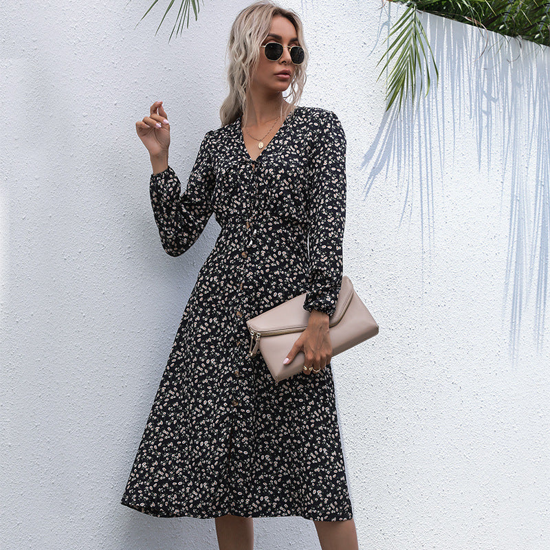 Damen Midi-Kleid mit romantischem Blumenmuster und elegantem Taillengürtel R&B