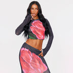 Damen Crop-Top und Rock-Set mit floralem Design R&B