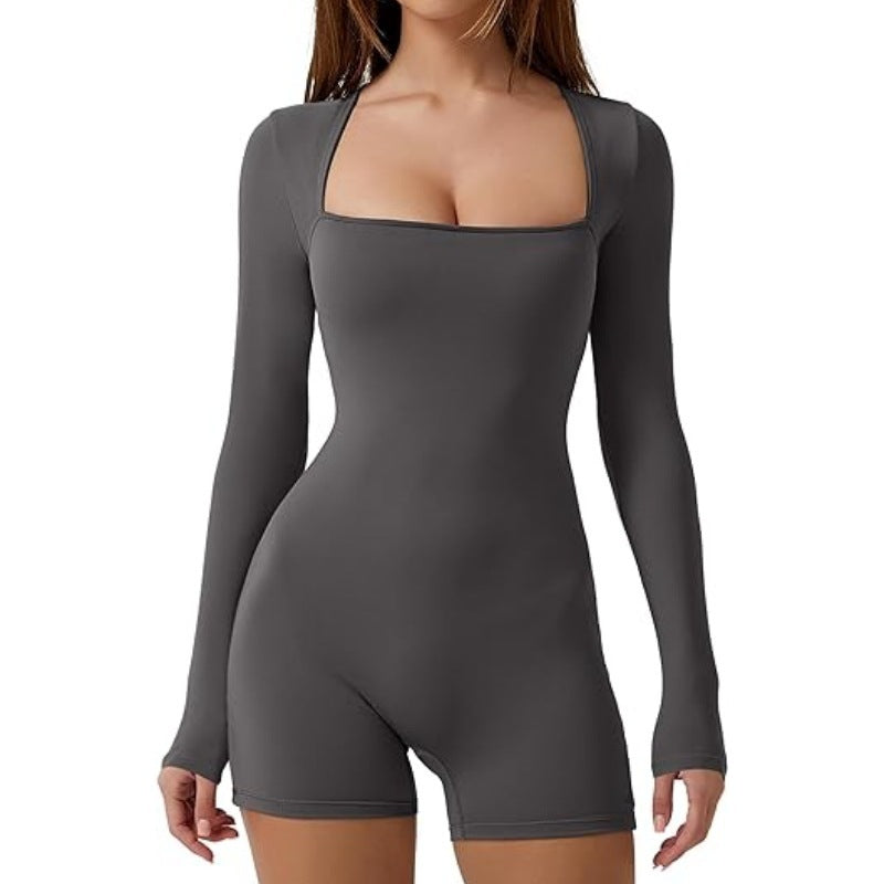 Damen Figurbetontes Langarm-Body mit quadratischem Ausschnitt R&B