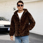 Herren Flauschige Kunstpelzjacke mit modischem Leopardenmuster R&B