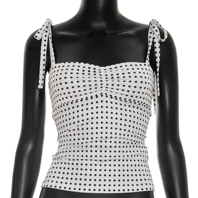 Damen Top mit niedlichem Punkte-Muster und verstellbaren Trägern R&B
