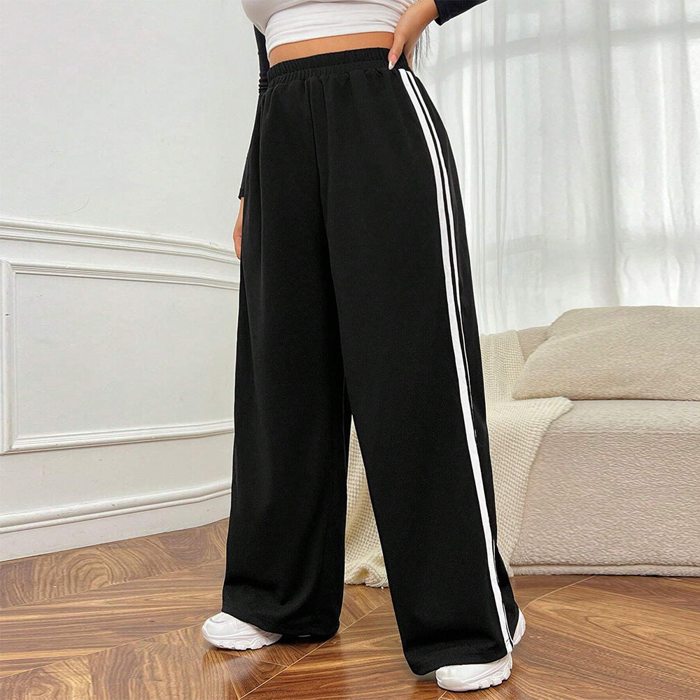 Damen sportliche weite Freizeithose mit seitlichen Kontraststreifen R&B