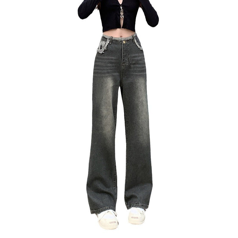 Damen Weit geschnittene Jeans mit dekorativen Rissdetails und innovativer Waschung R&B