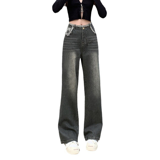 Damen Weit geschnittene Jeans mit dekorativen Rissdetails und innovativer Waschung R&B