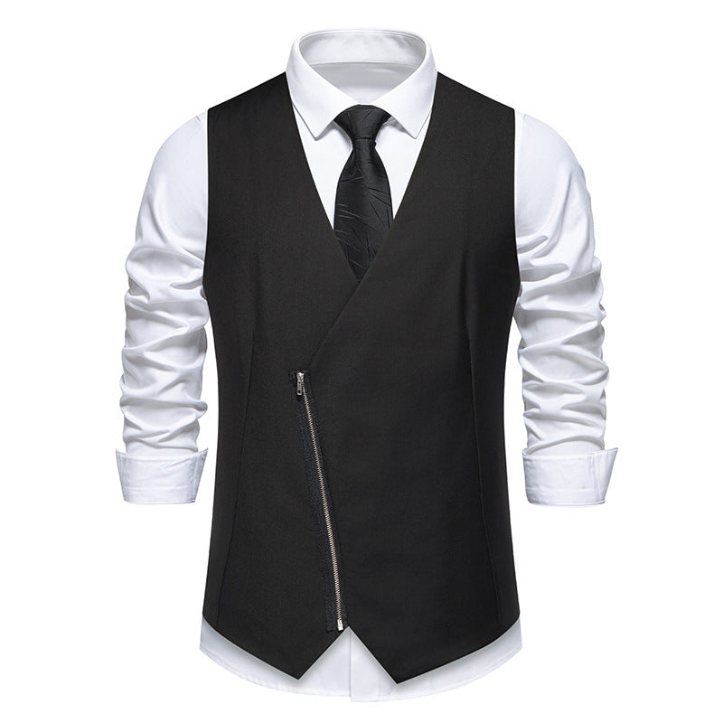 Herren moderne Anzugweste mit asymmetrischem Reißverschluss und eleganter Passform R&B