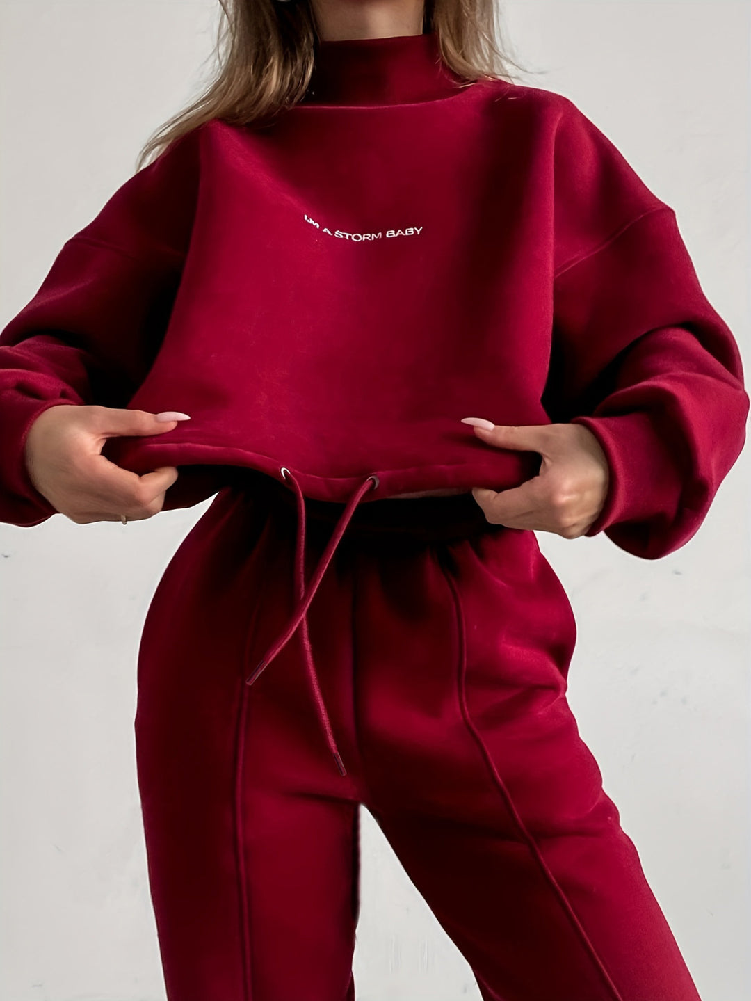 Damen sportliches Set mit hochgeschlossenem Kragen und weitem Schnitt R&B