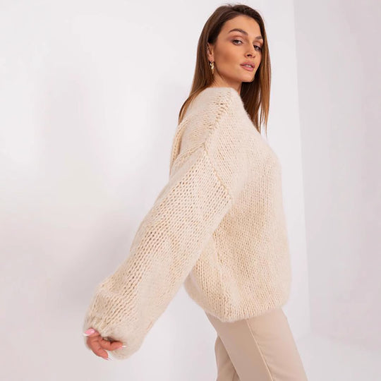 Damen gemütlicher Oversize-Strickpullover mit voluminösen Ärmeln und strukturiertem Design R&B