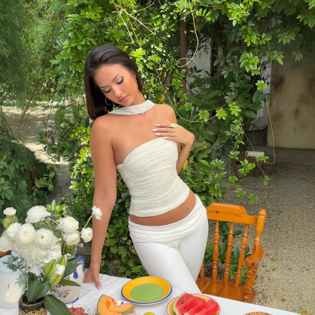Damen Bandeau-Top mit schmalem Halstuch und glamourösen Akzenten R&B