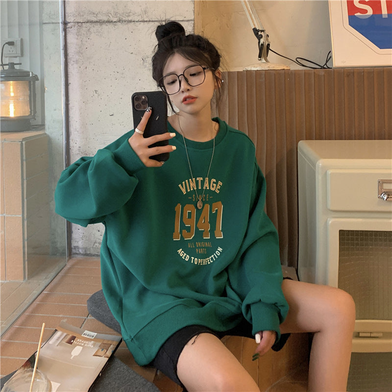 Damen lässiger Oversized Sweatshirt mit Vintage-Druck R&B