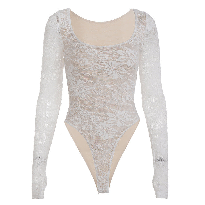 Damen Elegantes Spitzenshirt mit langen Ärmeln und romantischen Details R&B