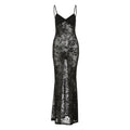 Damen Elegantes Spitzen-Maxi-Kleid mit Spaghetti-Trägern und transparenter Optik R&B