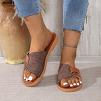 Damen Pantoletten mit modischem Riemendesign und bequemer Sohle R&B