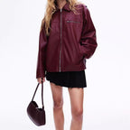 Damen modische Kunstlederjacke mit elastischem Saum und modernem Schnitt R&B