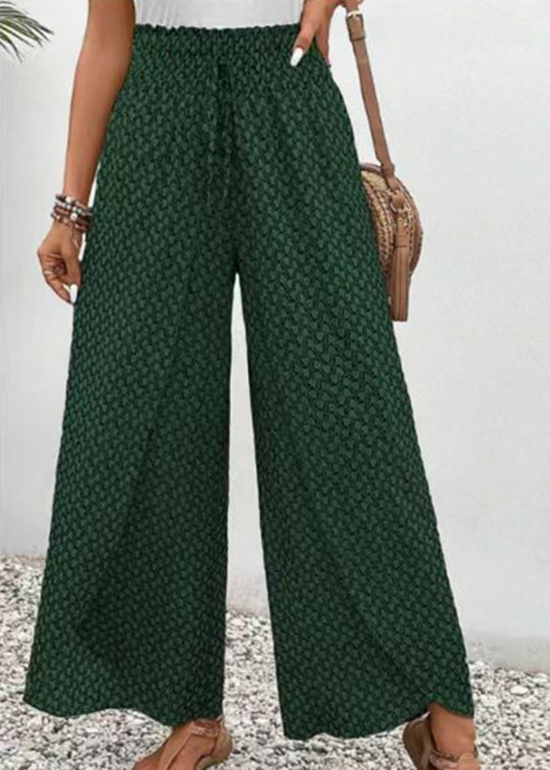 Damen nan weite Sommer-Palazzohose mit gerafftem Komfortbund, fließender Beinweite und geometrischem Allovermuster R&B