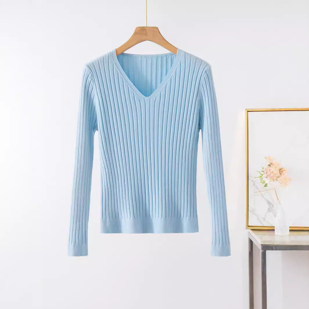 Damen Feinstrickpullover mit V-Ausschnitt und Rippstruktur R&B