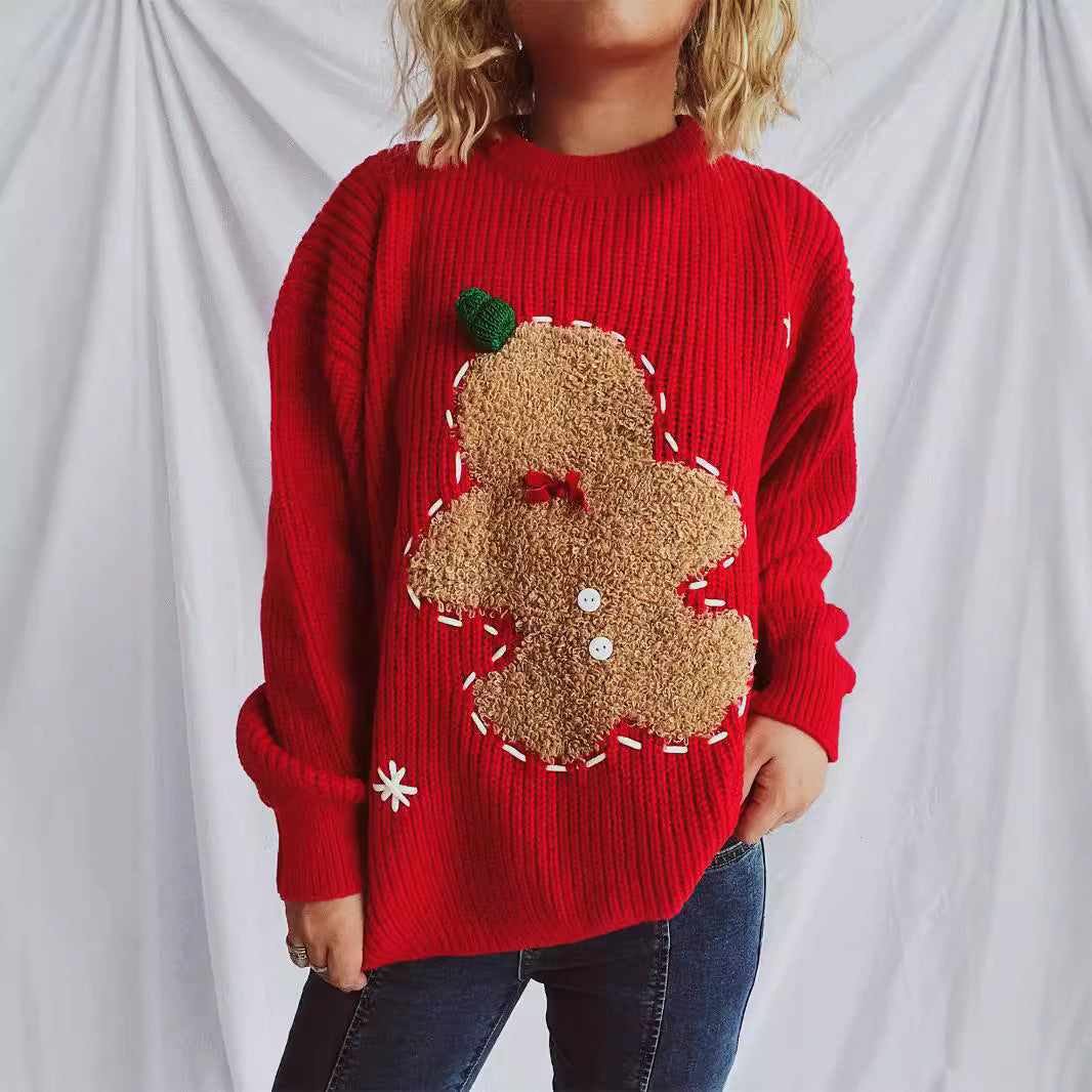 Damen festlicher Pullover mit weihnachtlichem Keksdesign R&B