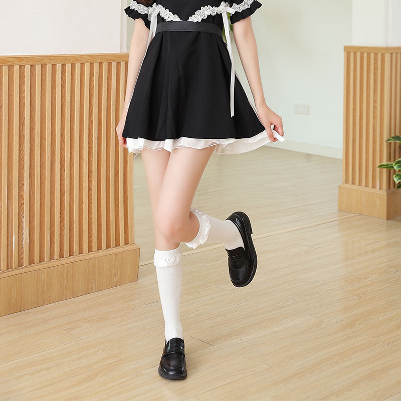 Damen Elegante Kniestrümpfe mit Rüschenabschluss R&B