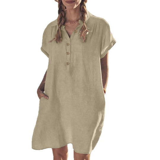 Damen leichtes Strandhemdkleid mit Knopfleiste und Seitentaschen R&B