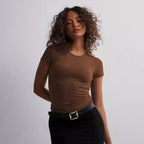 Damen Slim Fit T-Shirt aus hochwertigem Baumwollmix mit elastischem Stretch