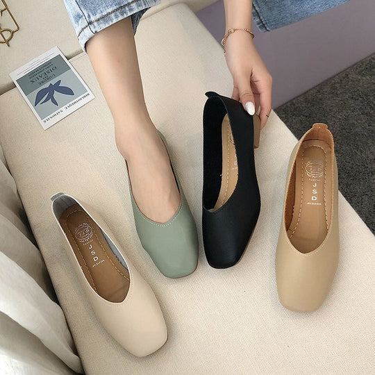 Damen elegante Ballerinas mit quadratischer Spitze und komfortablem Blockabsatz R&B