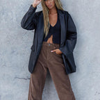 Damen Oversized Kunstleder Blazerjacke