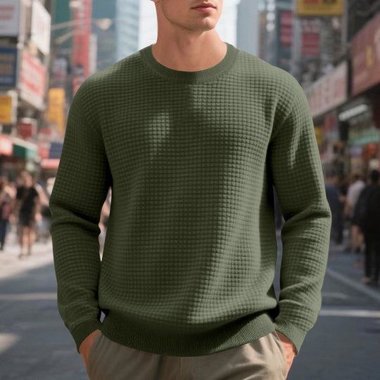 Herren nan strukturierter Strickpullover mit Waffelstruktur und Rundhalsausschnitt R&B
